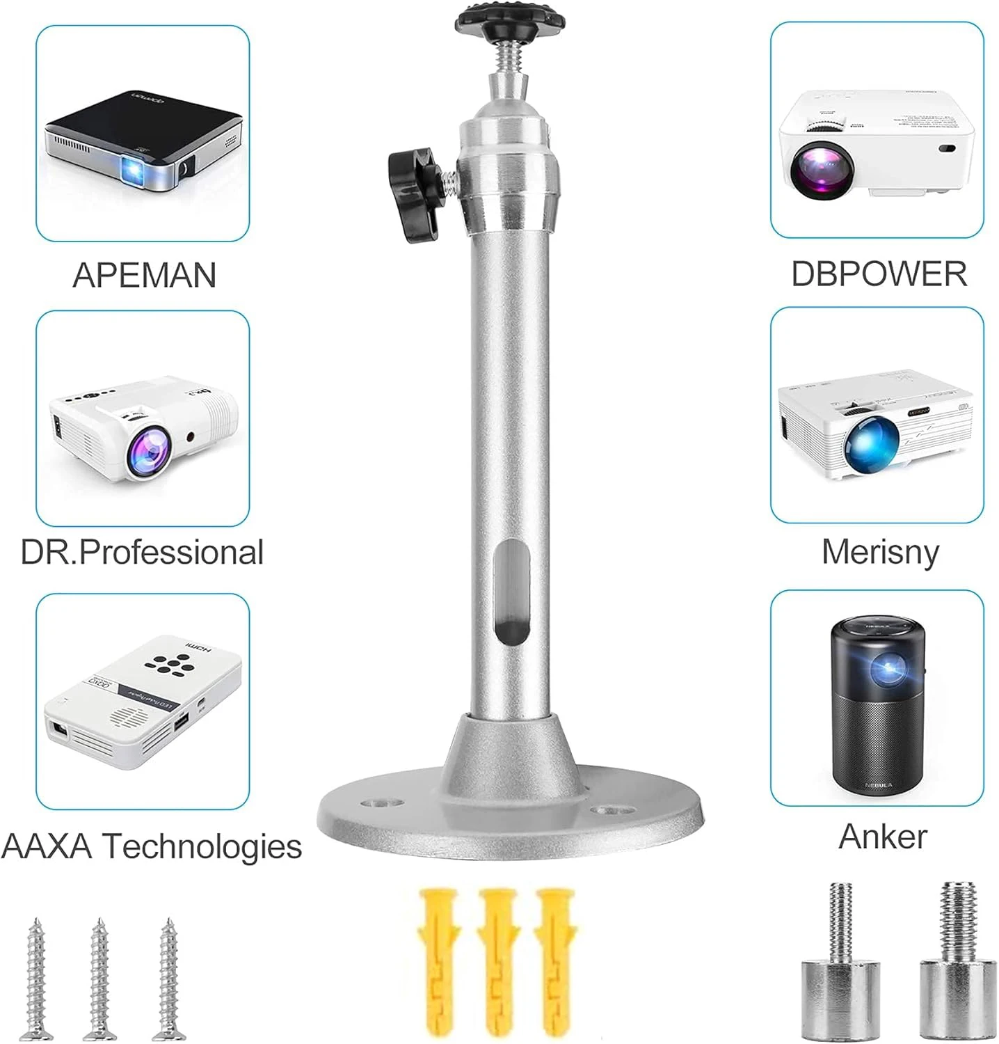 Portable Projector Bracket 360&deg; Rotatable Ceiling Wall Mount for HY300 HY320 Beam Projector Aluminium
