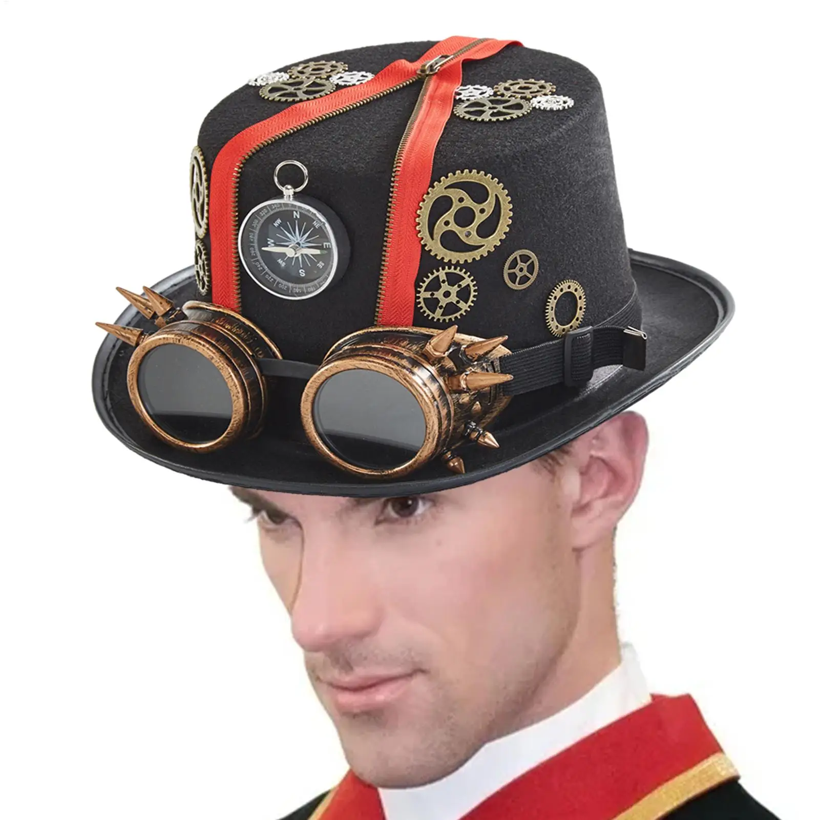 Steampunk Time Traveler Costume Hat with Removable Goggles