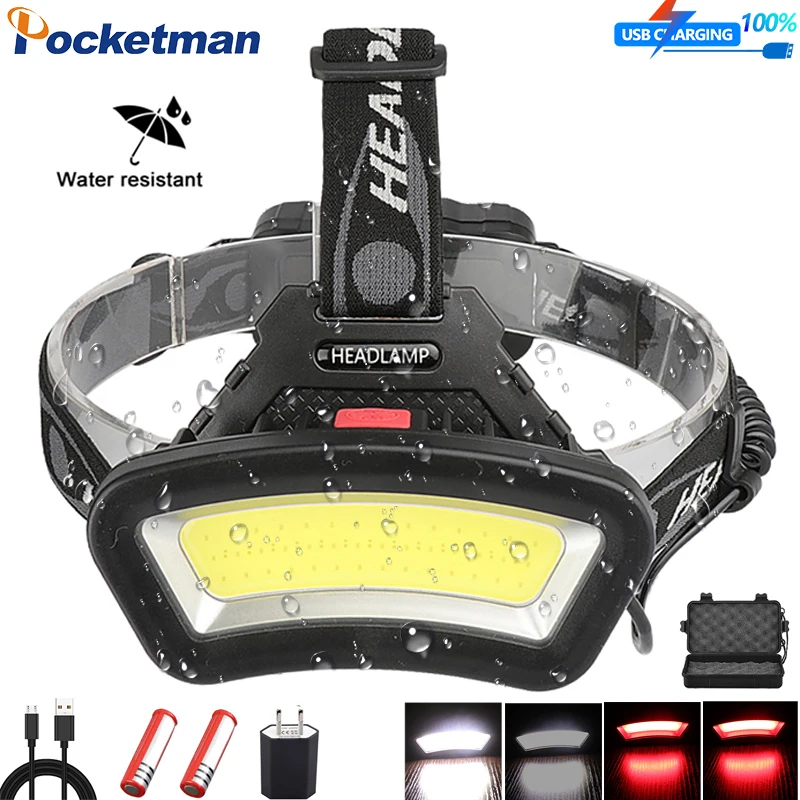 

COB Powerful Led Headlamp 8000LM Head lamp USB Rechargeable Headlight Waterproof Fishing Light by 18650 Battery