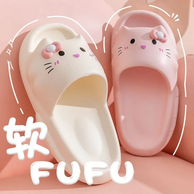

2024 Minimalist Hello Kitty Slippers Kawaii Sanrio Cute Anime Toys Summer Anti Slip Home Beach Super Soft Slippers Y2K Girl Gift