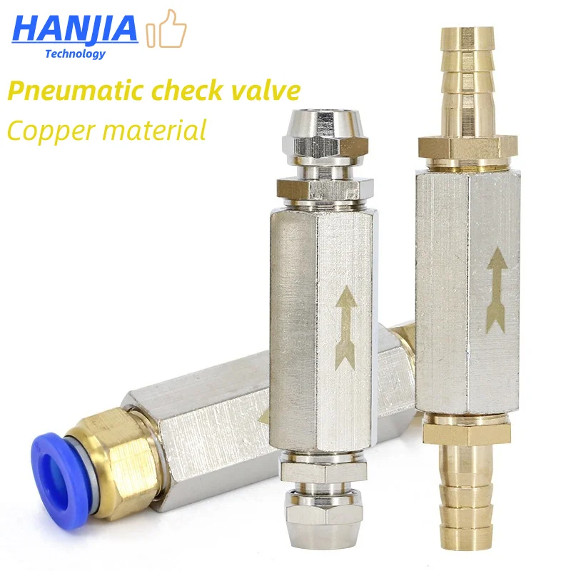 Pneumatic Check Valve 6mm 8mm 10mm 1/4 OD Hose One Way Valve Air Gas Single Way Brass Valve Air Compressor Pipe Fitting Adapter