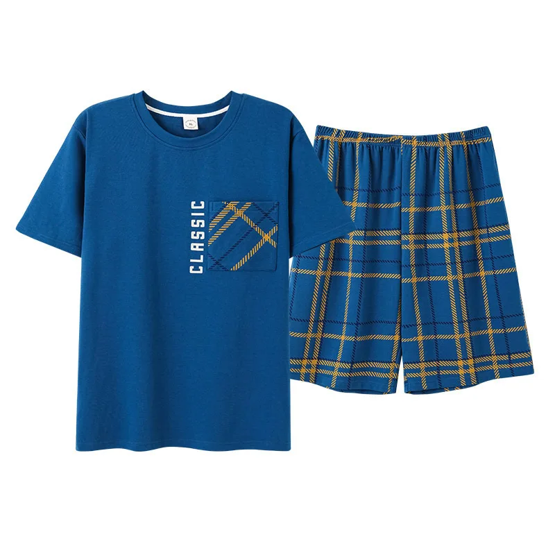 Pajamas Set Man Pajamas Set Trendyol Print Male Plaid Sleepwear Pajamas for Men Summer Cotton Thin Men's Pijama Hombre Sets Causual Comfortable pyjama homme