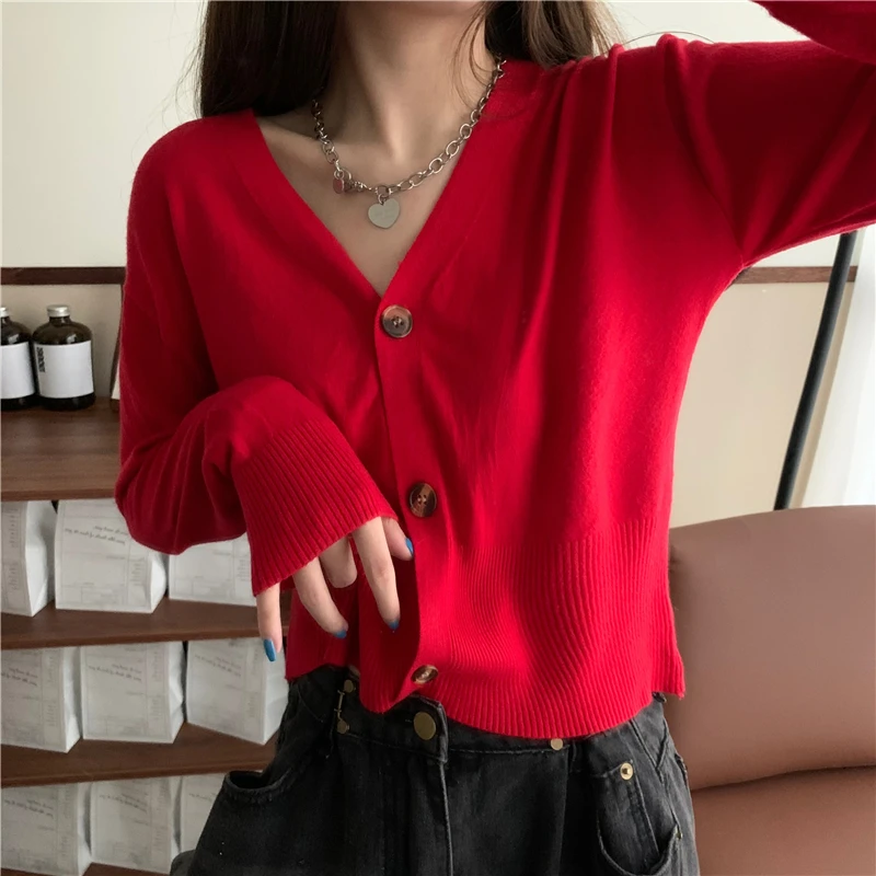 10 Colors Women V-Neck Knitted Sweaters Cardigans Lady Full Sleeve Soft Simple Cardigan Crop Top Female Knitwear woolen sweater Sweaters