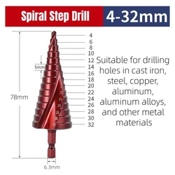 Cobalt Titanium Metric Step Drill Bit Set with Spiral Flute - Hexagonal (BTZ4 - 32mm)