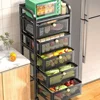 Kitchen Shelf With Drawer Multifunctional Storage Rack Fruits Vegetables Storage Cart Organizer With Wheels Bar Carts Cabinets 2