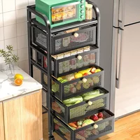 Kitchen Shelf With Drawer Multifunctional Storage Rack Fruits Vegetables Storage Cart Organizer With Wheels Bar Carts Cabinets 2