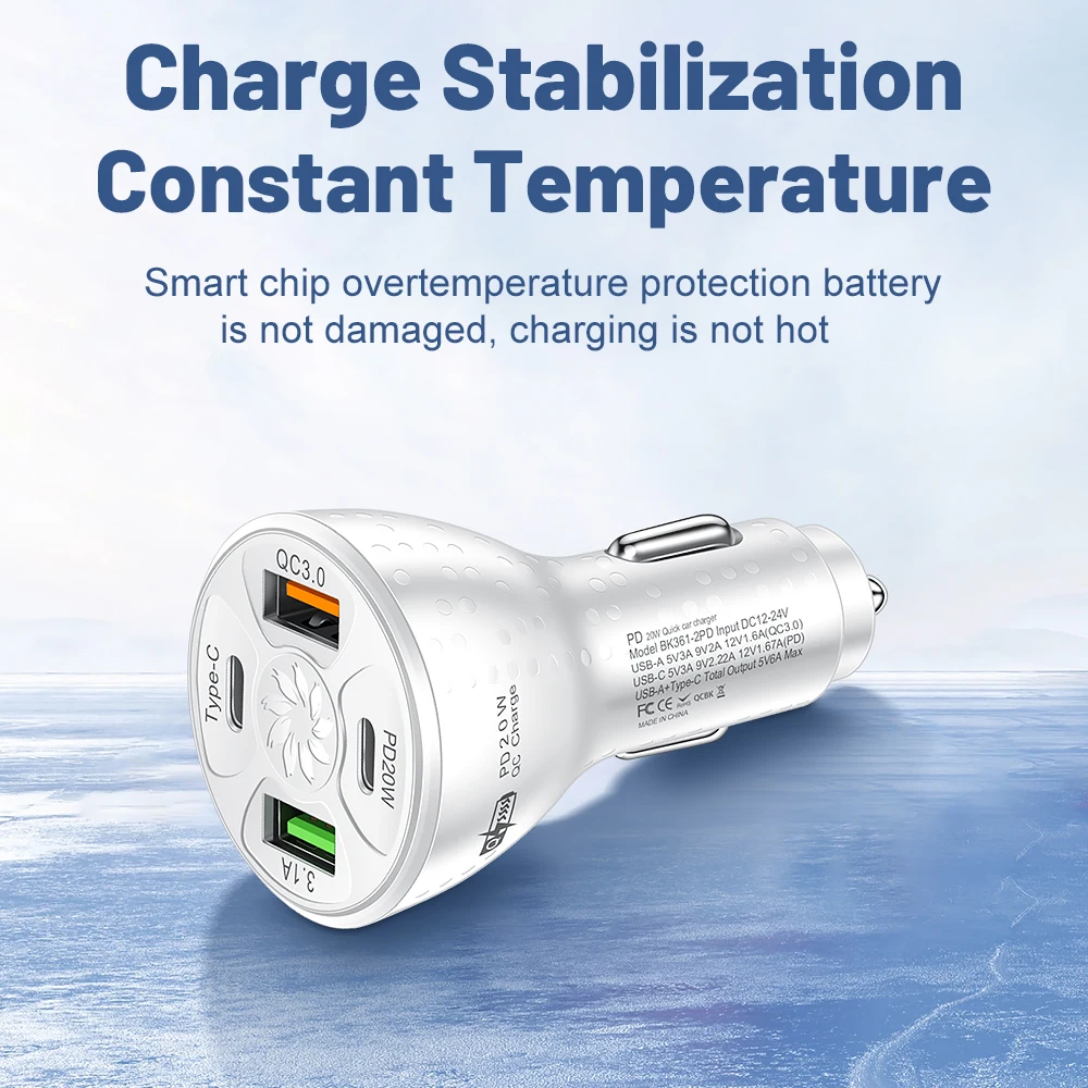 38W USB Car Charger Fast Charging 4 Ports PD Type C Car Phone Charger Adapter For iPhone Xiaomi Samsung Quick Charger In Car