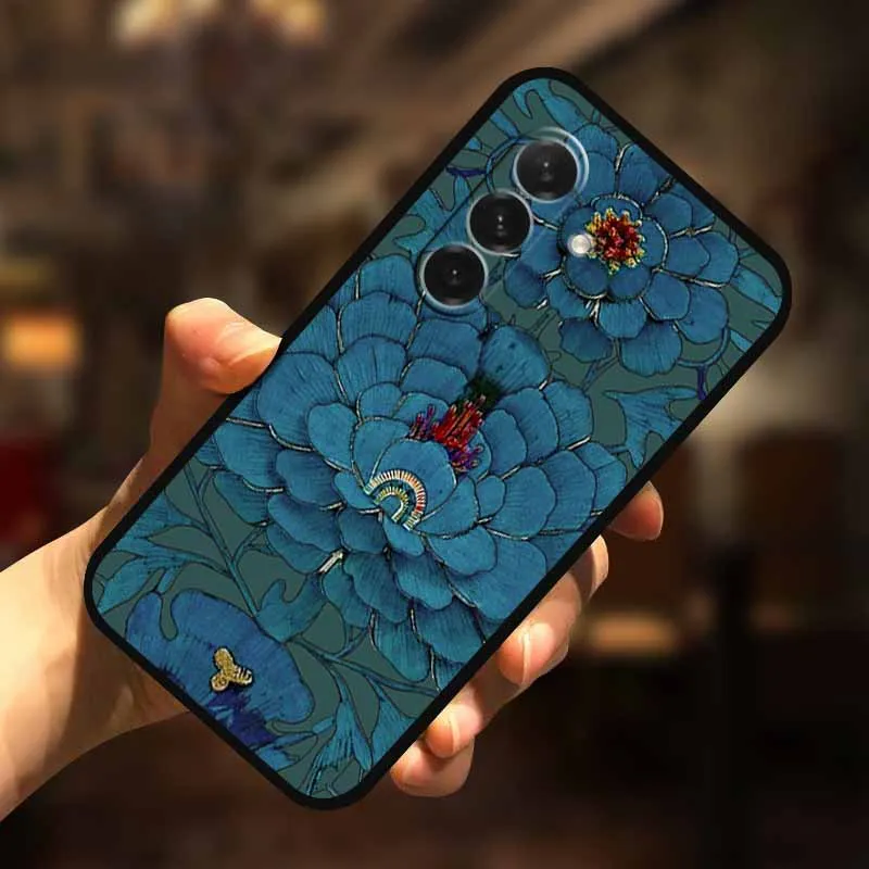 3D Flower Soft Relief Emboss Silicone Back Cover TPU Protector
