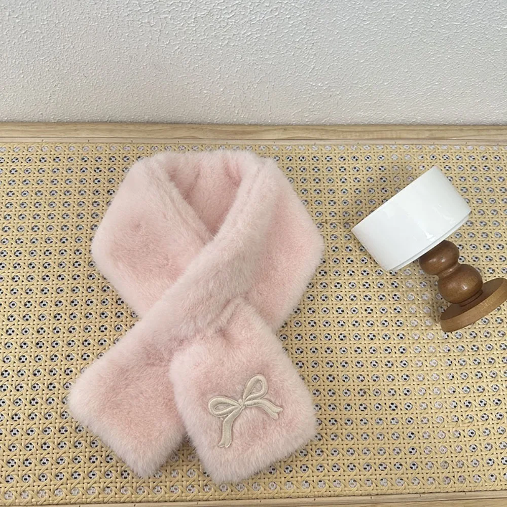 귀여운 단색 리본 스카프 한국 스타일 캐주얼 방한 넥커치프 방풍 따뜻한 어린이용 크로스 스카프 소녀용