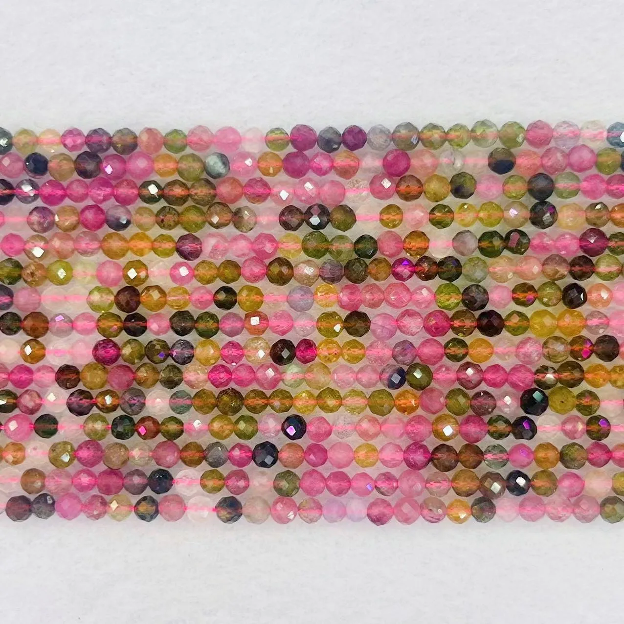 3mm Natural Tourmaline Faceted Round Beads Colorful Spacer Loose Rubellite Stone Beads Gem For DIY Making Noble Jewelry