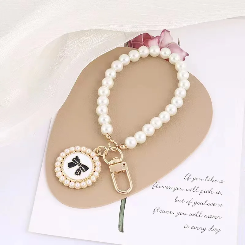 Portachiavi Con Fiocco Oro E Perle - Ciondolo Bling Per Borsa E Zaino - Regalo Per Donne E Ragazze