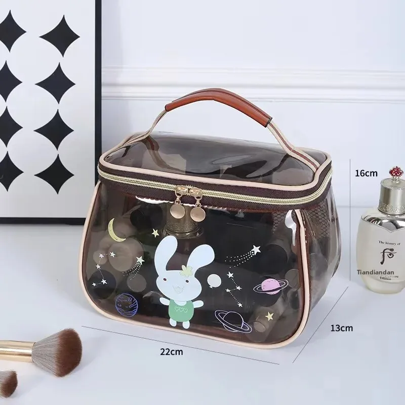 حقيبة مكياج نسائية شفافة ذات سعة كبيرة مقاومة للما...