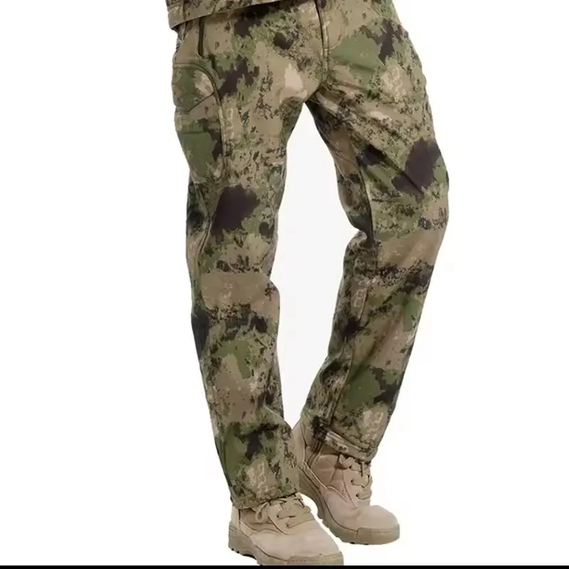 Trekking Fleece Softshell Pants Men Outdoor Tactical Climbing Skiing Hiking Fishing Hunting Waterproof Pants Camouflage Trousers