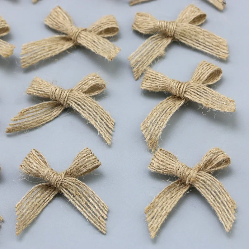 (50 Pcs/pack) 4x4cm Linen Bow Natural Linen Bows Gift Box Clothing Decoration Accessories Home Bow Tie Forest Style Pastoral Bow