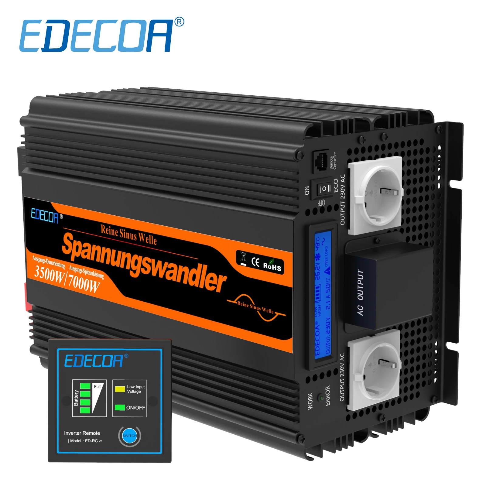 EDECOA Camion Convertisseur 2000W 24v 220v Transformateur 24v 220v