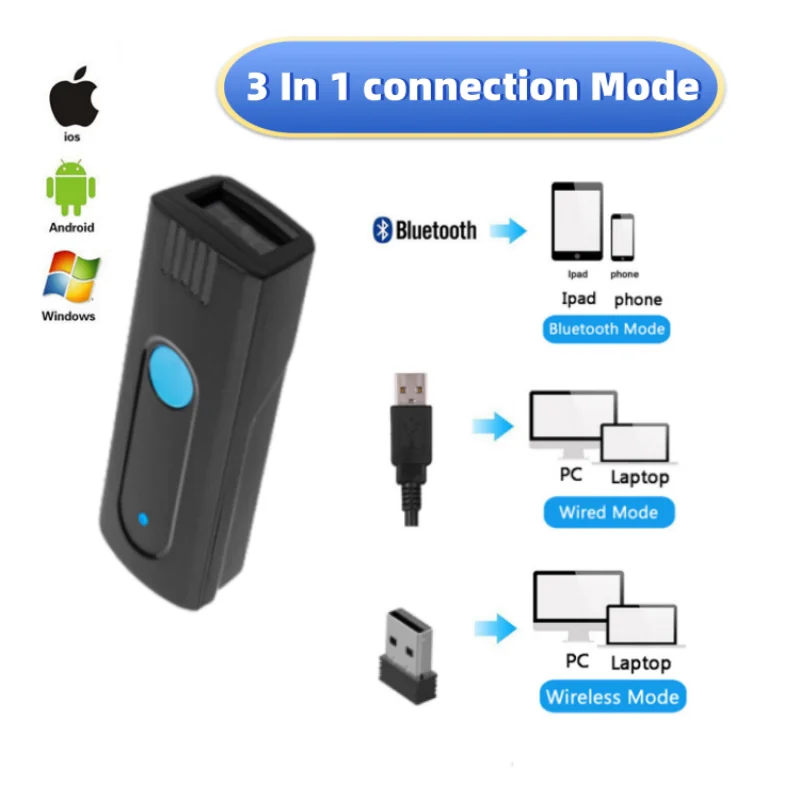 Mini Scanner di Codici a Barre Tascabile Wireless Bluetooth con Modalità di Caricamento Istantaneo o Archiviazione Opzionale, Supporta Sistemi iOS, Android e Windows - immagine 3