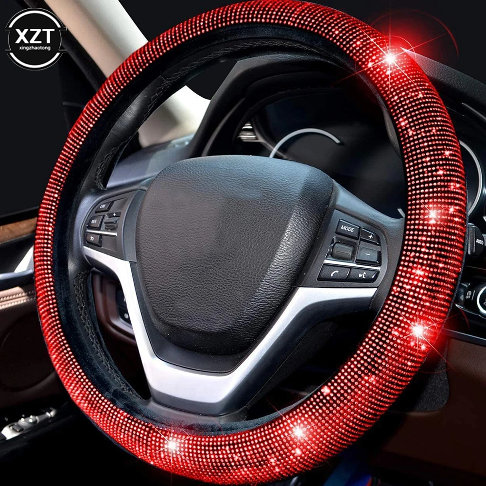 38CM Rhinestones Steering Wheel Cover Car Breathable Anti-Slip Protector