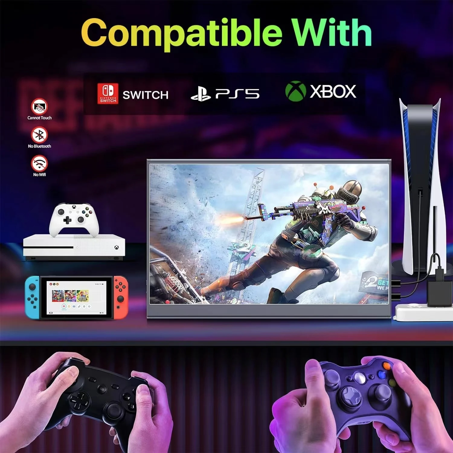 15.6 인치 휴대용 모니터 Touchscre 00Nit HDMI USB-C IPS 스크린 Moblie 디스플레이 PC XBox PS4/5 스위치 전화 Loptop 확장