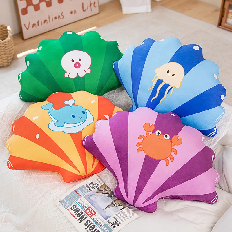 40/55cm Cartoon Colorful Shell Plush Throw Pillow Toy Cute Stuffed Shell Plushies Cushion Anime Soft Kids Toys Girls Home Decor