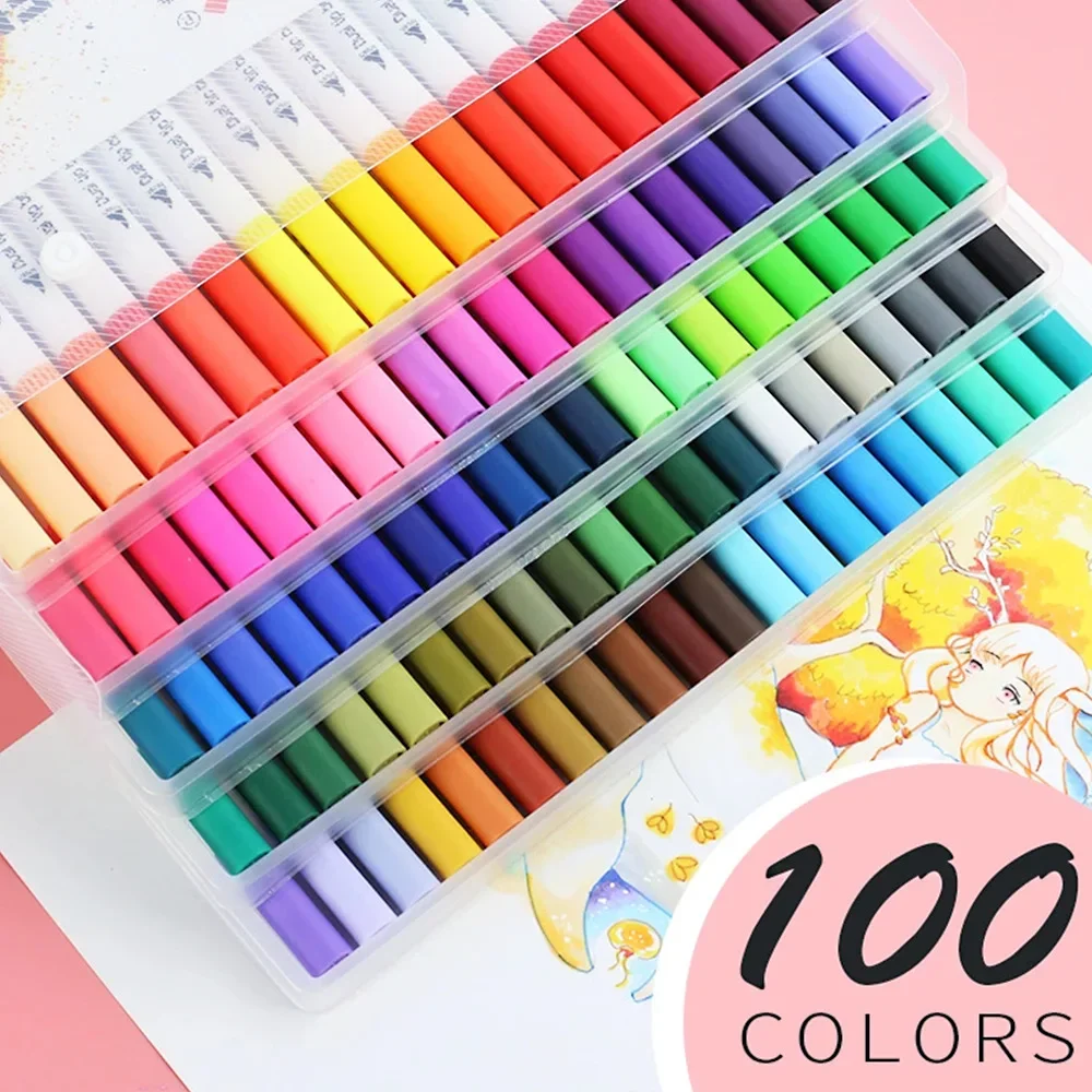 12-100 Water Color Pens Set Markers Double Head Brush Drawing Aesthetic  Professional Manga Kids School Art Supplies soodsa hinnaga Joom e-poes