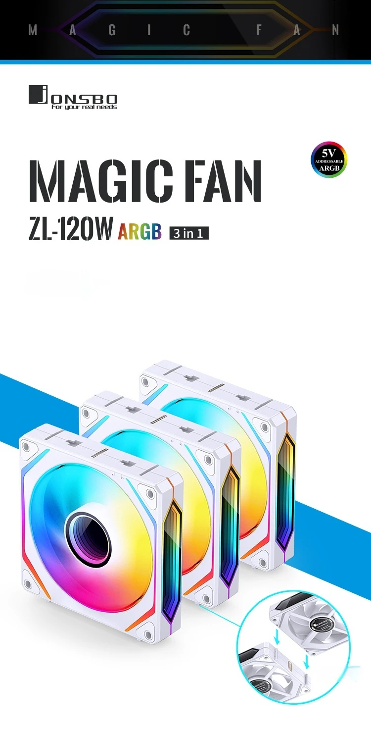 ZL-120 3 IN 1 ARGB PC Case Fan 120mm 4PIN PWM Temperature Control 3PIN ARGB CPU