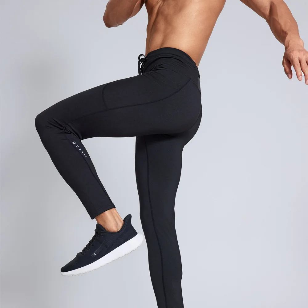 (S-2XL)Men's Fleece Marathon Fitness Pants for Running Training Cycling Quick Dry Elastic Compression Cropped Tights Leggings
