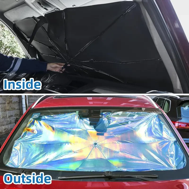 Windshield Sun Shade Umbrella, Foldable Car Sunshade with UV Blocking - Protect Car from Sun Rays & Heat Damage Keep Cool 5