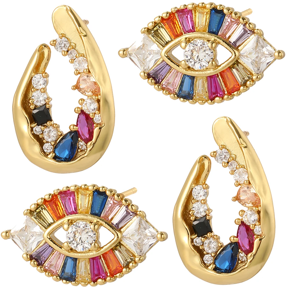 BohemianStudEarringsforWomenGlodColorMicroPaveCrystalZircon