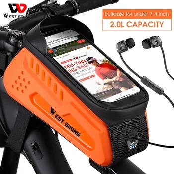 WEST BIKING Hard Shell TPU borsa da bicicletta Touchscreen 6-7.4 "supporto per telefono borsa a fascio anteriore impermeabile MTB attrezzatura da ciclismo per bici da strada