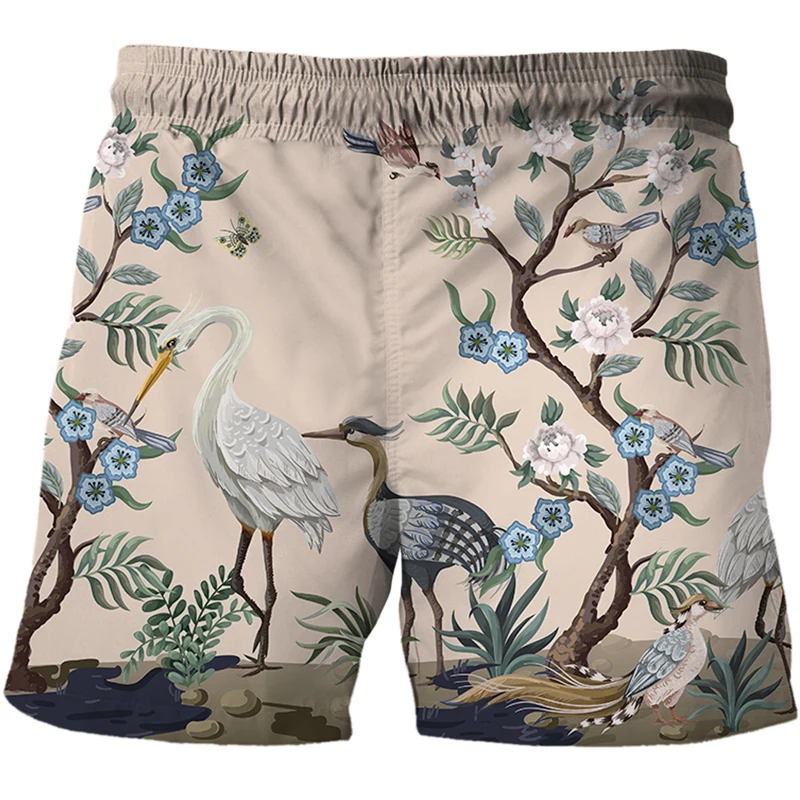 mens casual shorts Mens Flower, bird and plant illustration Shorts 3D Printed Casual Swimming trunks Swimsuit shorts For Adult Beach Shorts Pants mens casual shorts