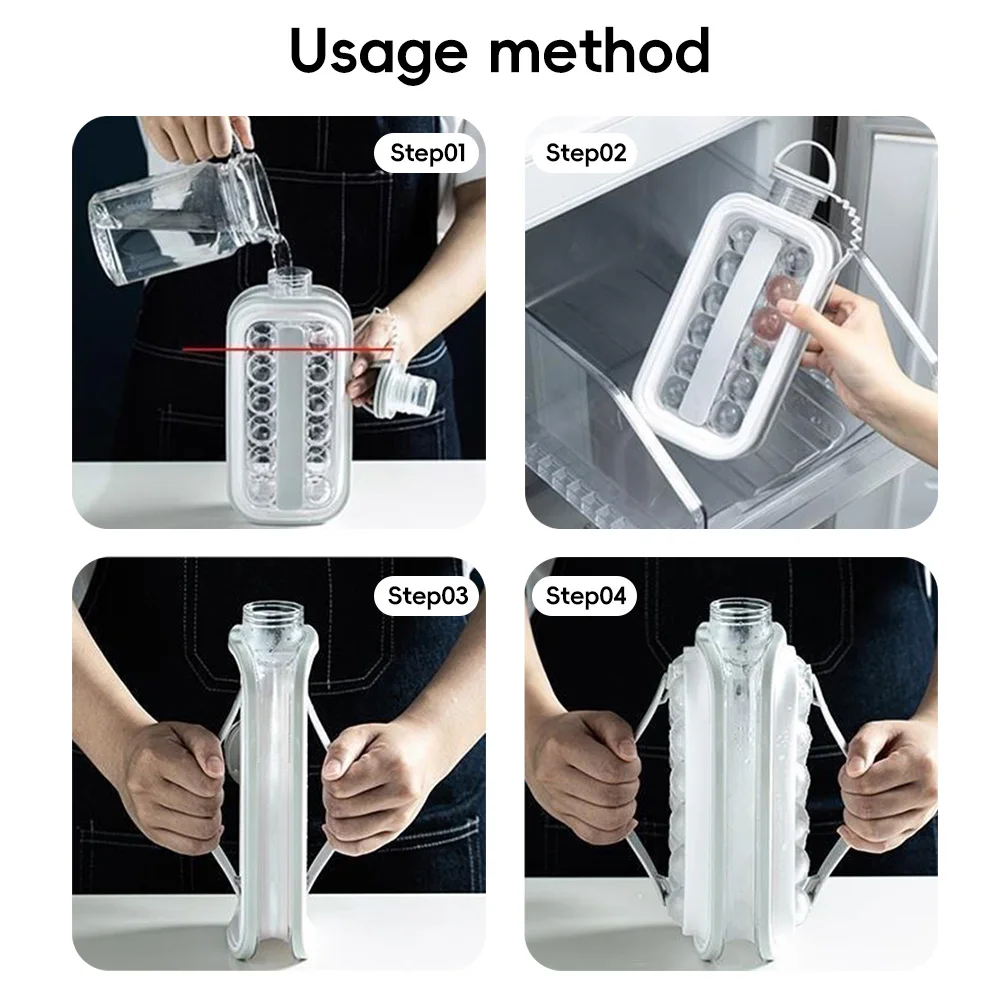 Ice Cube Tray 2-in-1 Portable Puck Making Water Bottle with 17 Grid Flat Lid Cooling Popsicle/Cube Molds