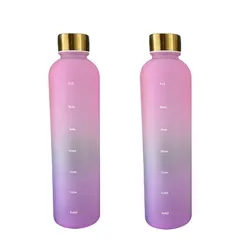 1L Motivational Water Bottle with Time Marker - Leakproof & BPA-Free Frosted Plastic - 1000ml (Pink Purple)