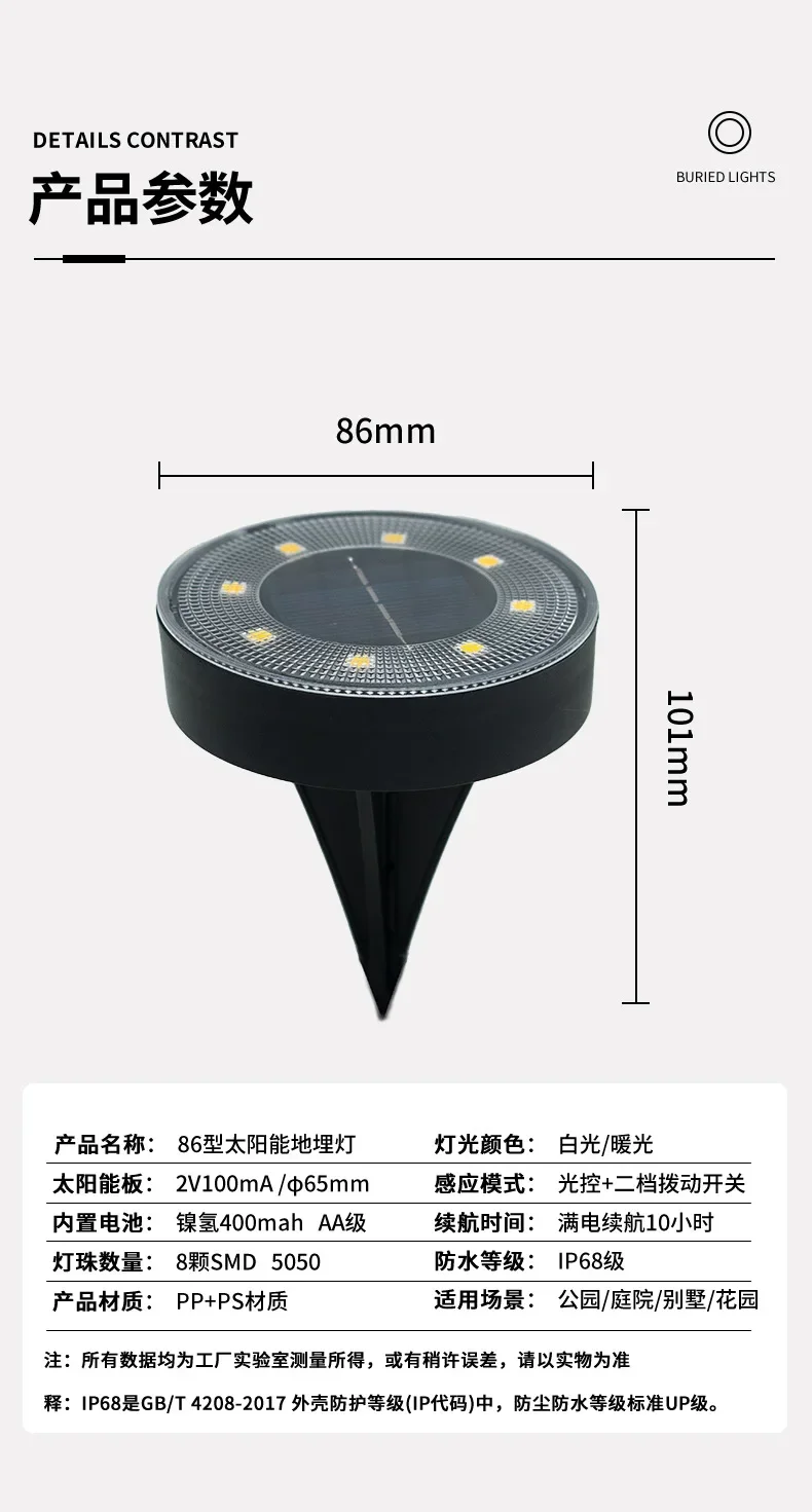 Description Picture 6 of item2024 New Solar Lamp IP68 Lawn Outdoor Courtyard Sensor Hanging Tree Ground Plug Intelligent Light Control Solar Underground Lamp