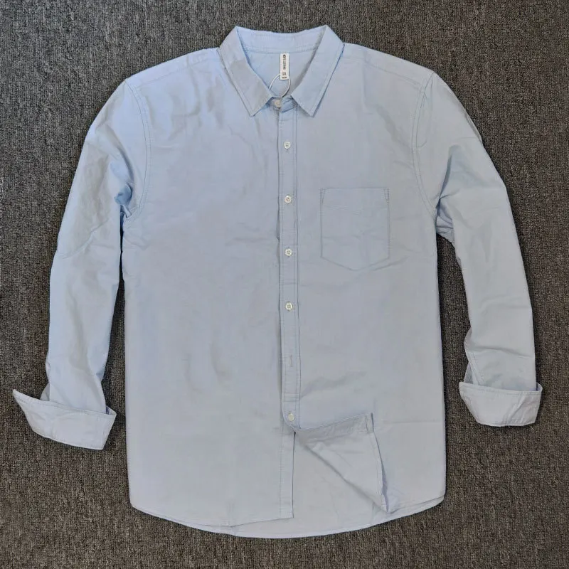 

Amikaji Autumn Male Loose Workwear Tops Shirt Simple Retro Solid Color 100% Cotton Oxford Drop Shoulder Long Sleeve Shirt Men