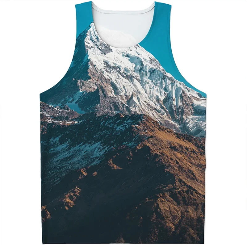 

Fashion Mountains Pattern Tank Top For Men Summer Sleeveless Vest Street Casual Tops T-shirt 3D Printed Natural Scenic Tee Shirt