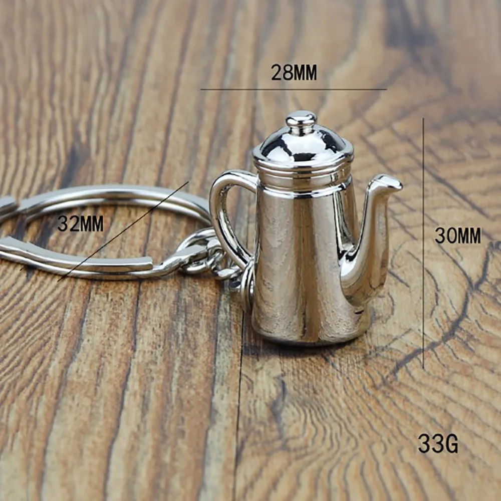 Metal 3D Creative Coffee Keychain Mini Pitcher Coffee Handle Keyring Accessories Cute Moka Pitcher Keyring Miniature Pendants