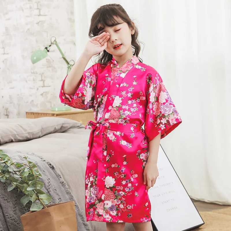 Floral Print Summer Infant Baby Girls Robes Toddler Baby Kids Girls Floral Satin Kimono Robes Bathrobe Sleepwear Clothes