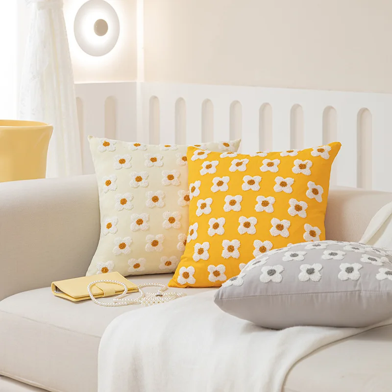 

Daisy Cushion Cover Sun Floral 45x45cm/30x50cm Embroidery Pillow Cover Soft Cozy for Living Room Bedroom Sofa