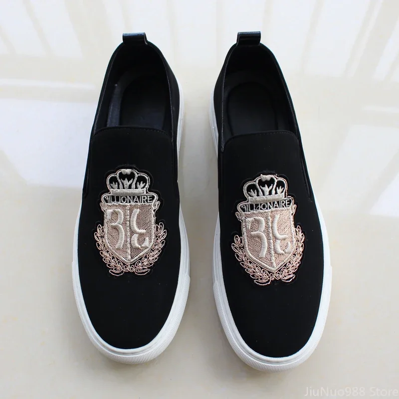 Brand New Men Casual Shoes Black Suede Leather Man Party Luxury Embroidery Flat Shoes Tide Slip-On Loafers 3