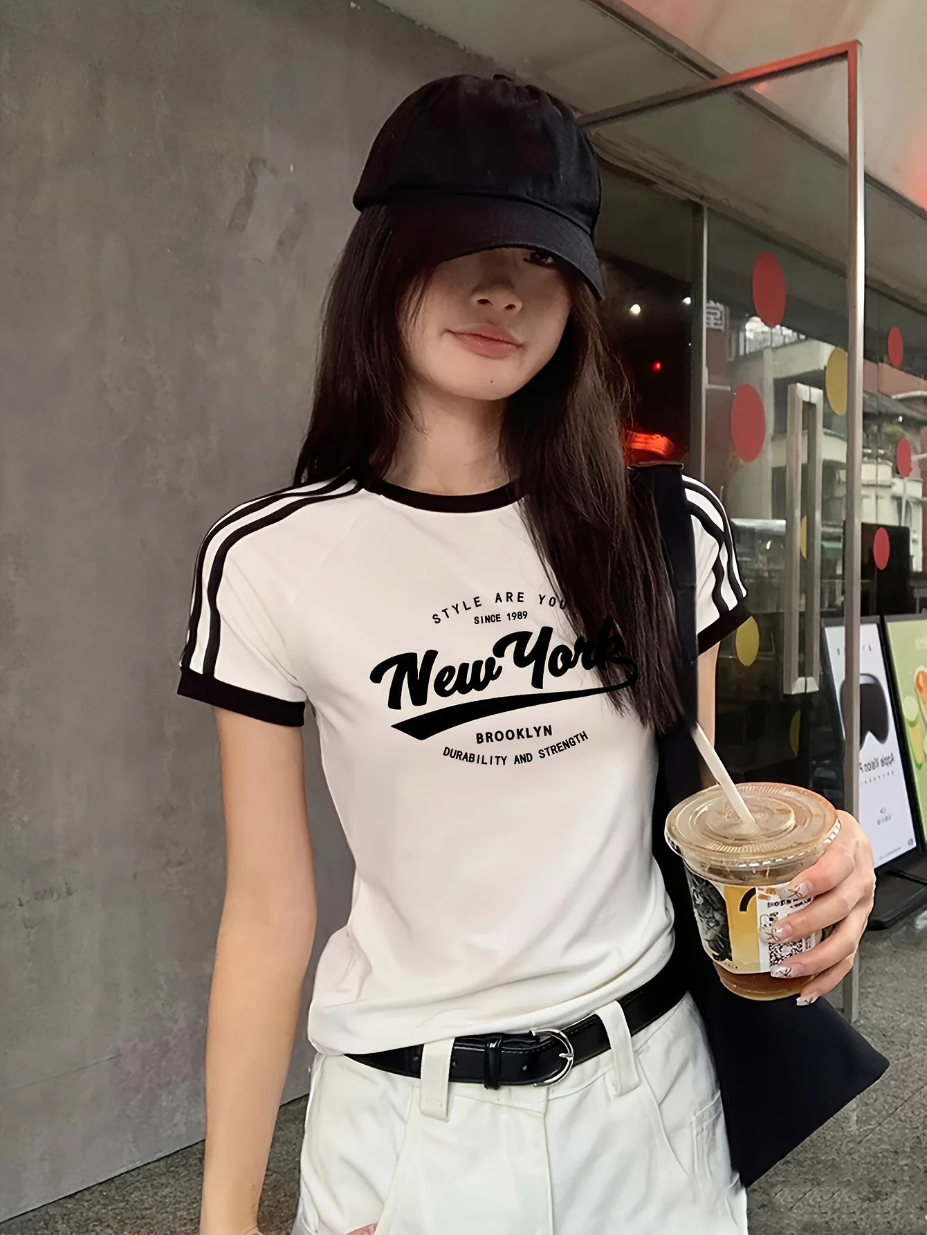 Summer short-sleeved women's striped slim-fitting round-neck student T-shirt top 2