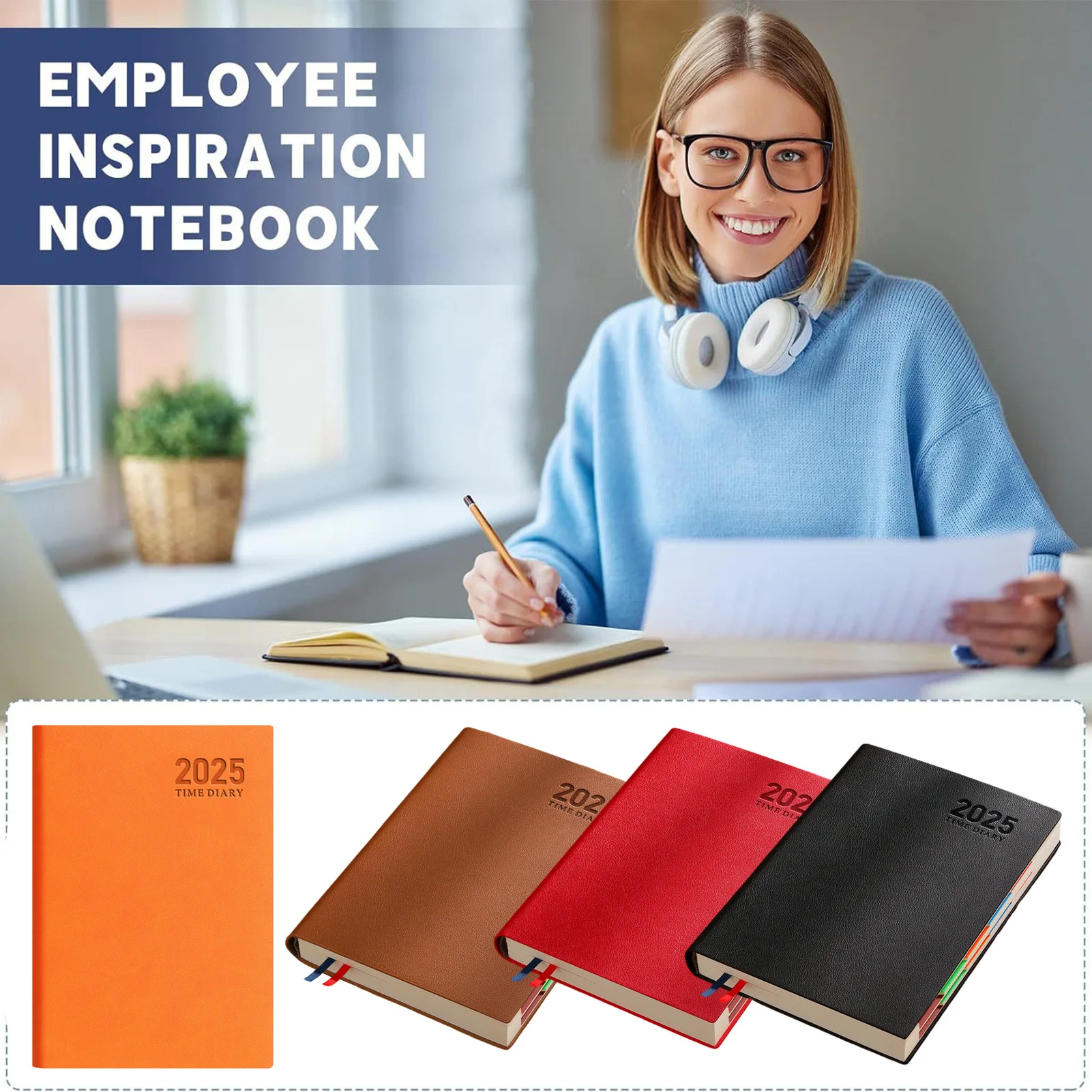 Daily Planners A5 English Thicken 400 Page Schedule Notebook PU Leather Colorful Month Index Agenda Office School Supplies