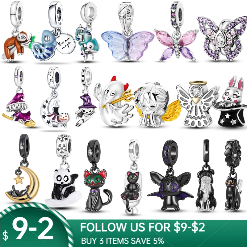 

Plata de ley 925 halloween charms Butterfly Angel& kitty charm shoes beads Fit Original 925 Pandora Bracelet jewelry for women