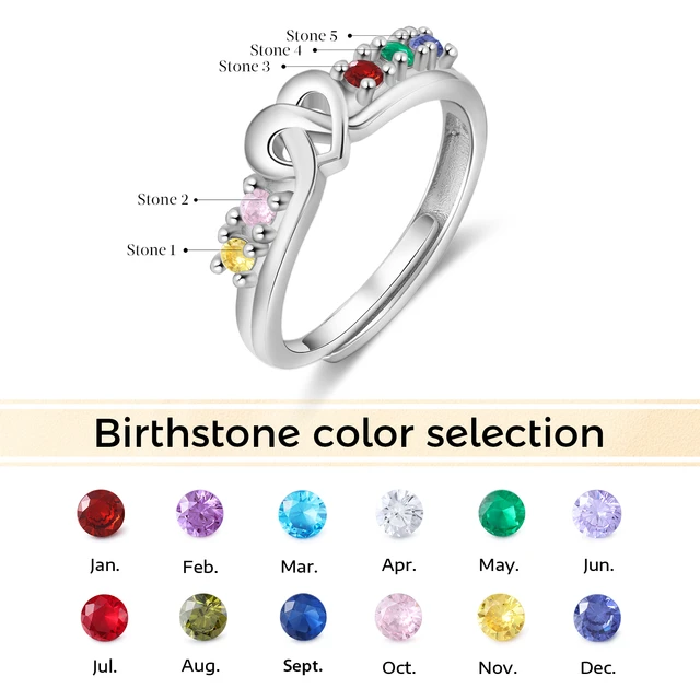 Personalized Sterling Silver Elegant 1-8 Birthstones Ring Gift for Mother  Grandma - CALLIE