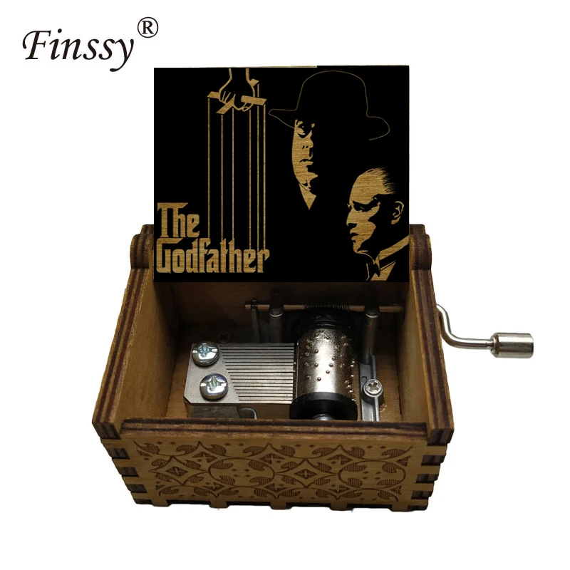 new arrival figure print Wooden hand The Godfather Music Box Christmas birthday Gift Party Casket Anonymity Decoration