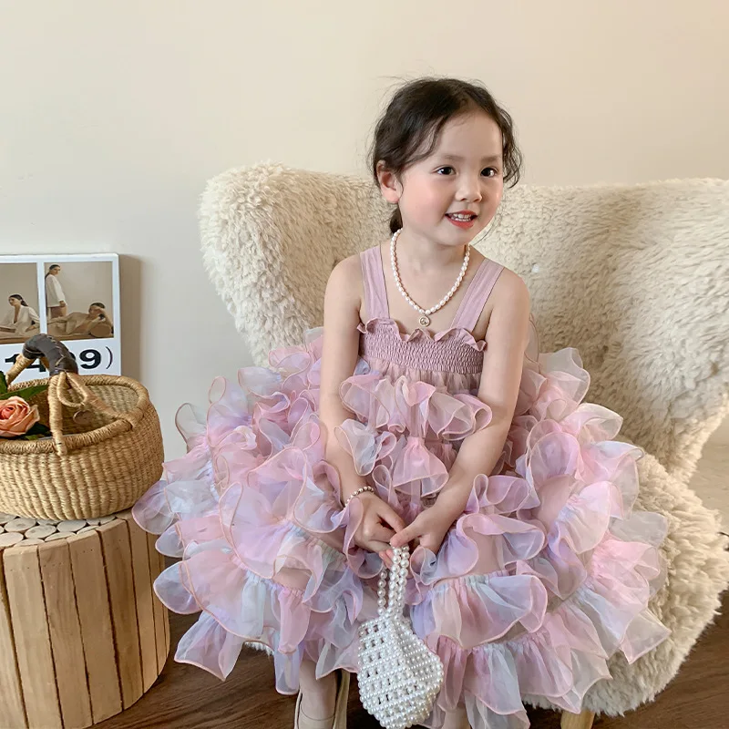 

Повседневные платья для девочек, детская одежда, Новинка лета, Детские корейские сетчатые слинги для принцесс, Детская простая Мода 2024