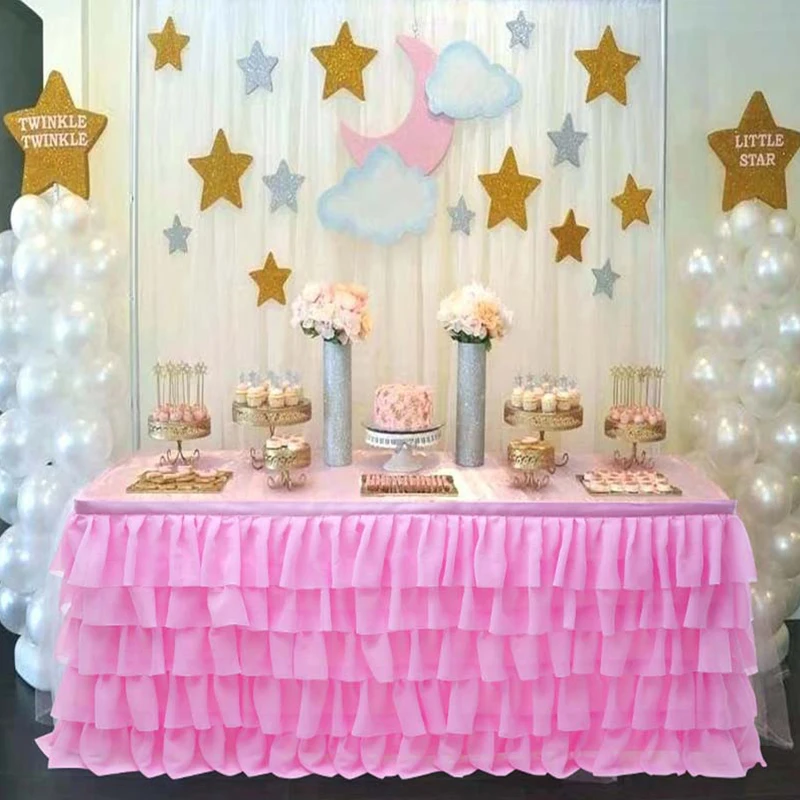 5 Layer Tulle Table Skirt Tutu Table Skirts Tableware Baby Shower Birthday Party Decorations Banquet Wedding Home Party Supplies