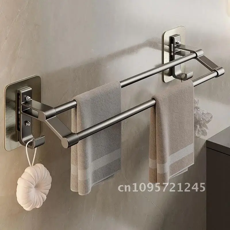 Towel Holder Two Layer Bathroom Towel Accessories Bar Rack Hook Storage With Bathroom Rack Self-adhesive Organizer Kitchen