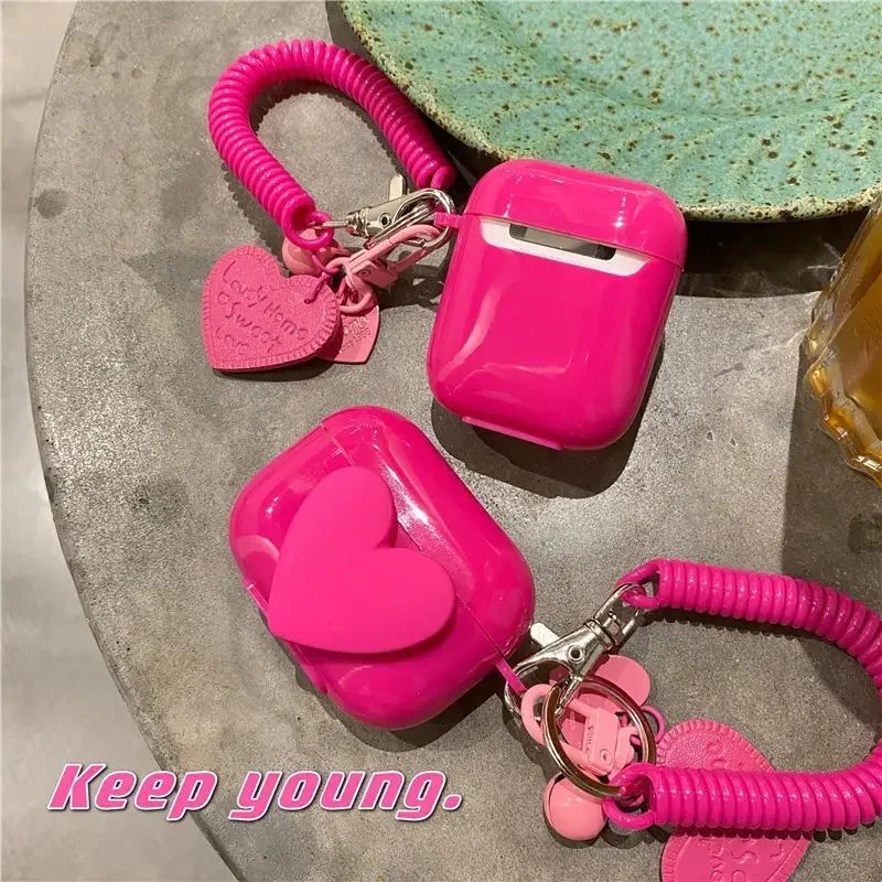 Rose Heart Design Soft Silicone Earphone Case with Flexible Keychain