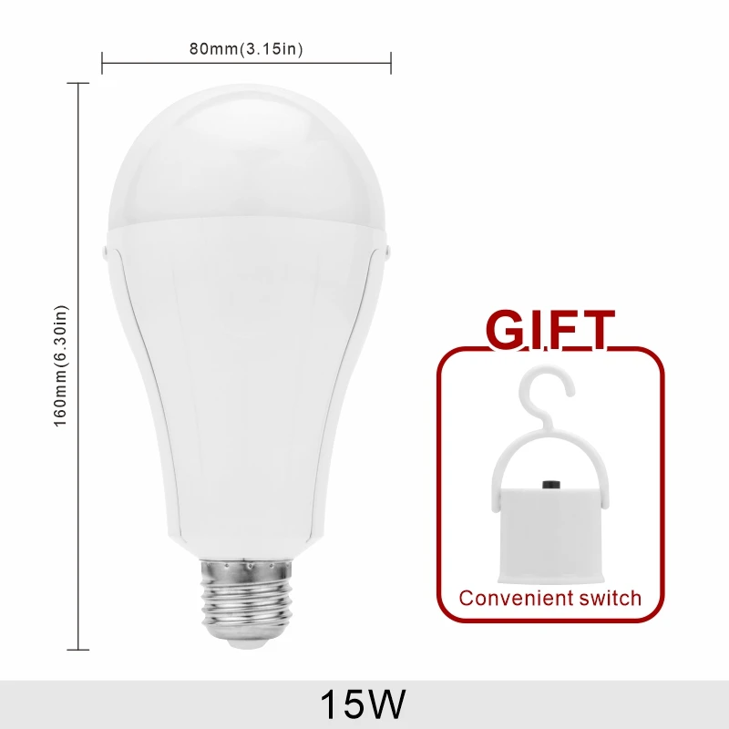 Bombilla LED de emergencia portátil E27 de 15W, lámpara de Camping recargable de 1600mAh, 85-265V para tienda de campaña de fallo de energía para el hogar, lámpara de jardín