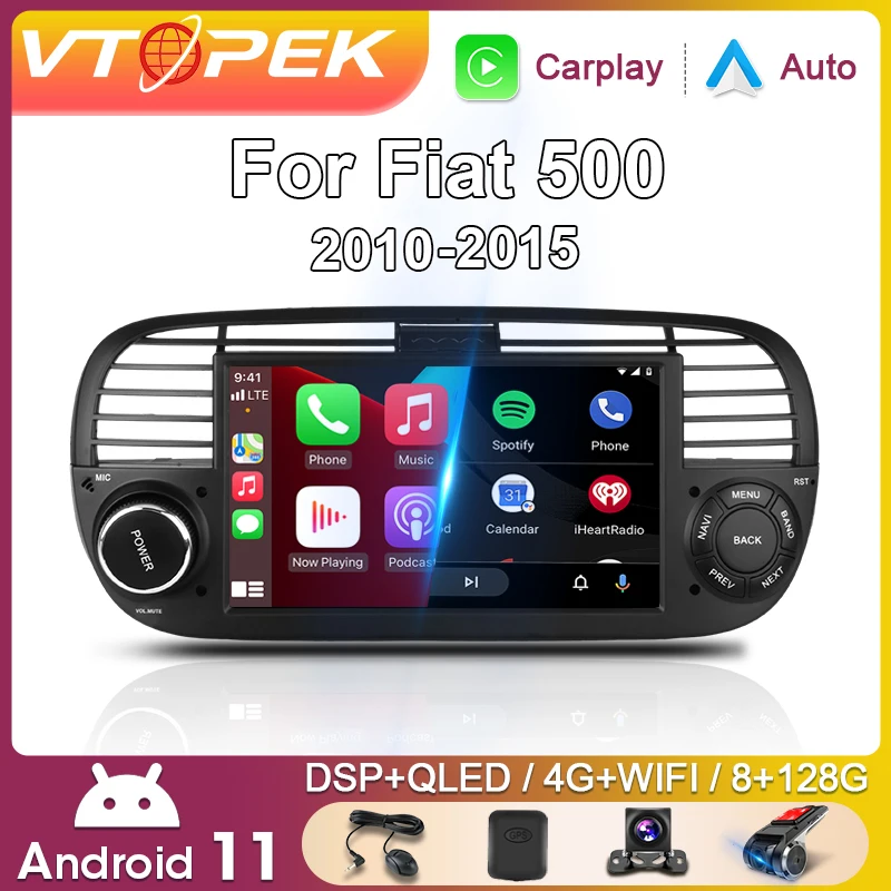 

Vtopek Android Car Radio Multimedia Player for FIAT 500 2010-2015 Built-in DSP Carplay Auto Stereo GPS Navigation 4G Bluetooth